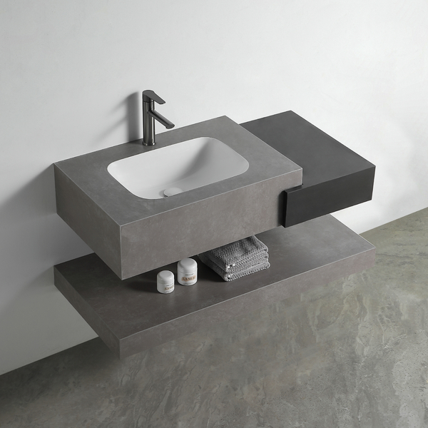Раковина со столешницей из керамогранита HOLLER DUO 1000 (15-100-Matte Grey / Matte Black) серый/чёрный, подвесная (3 части)