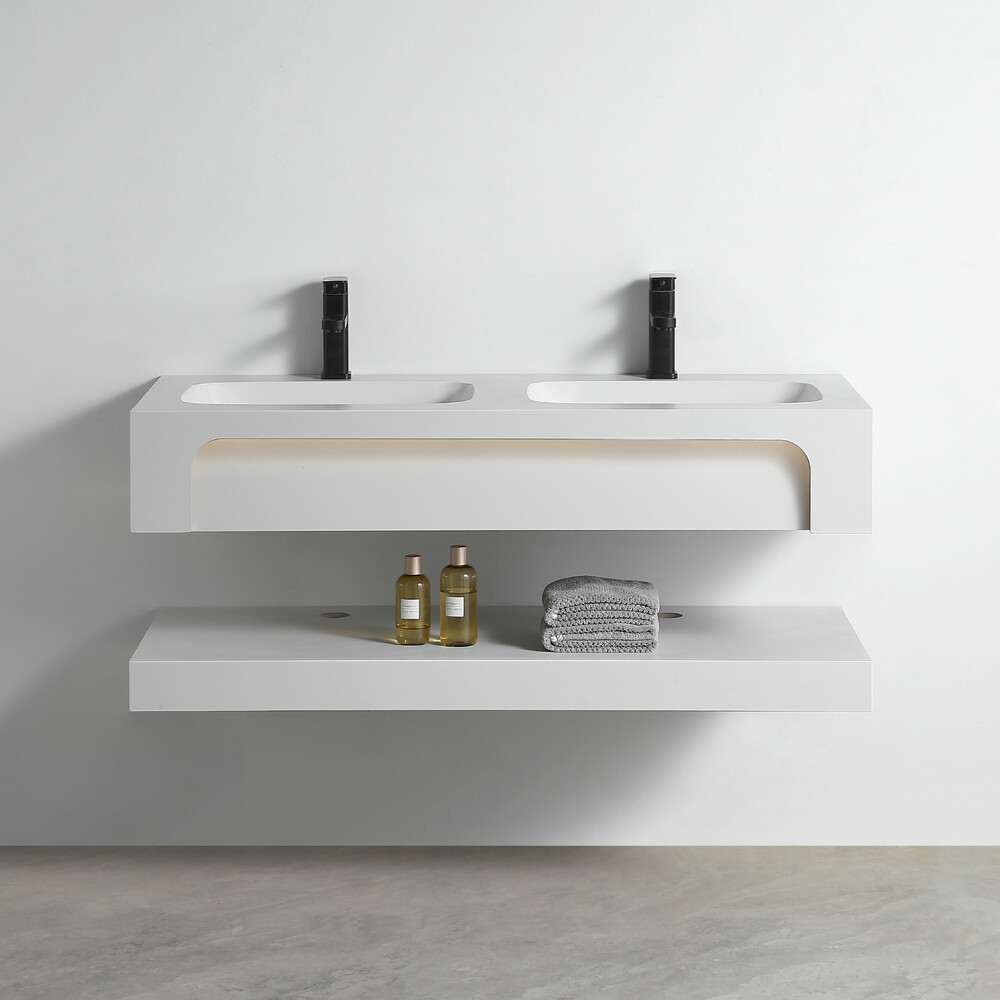 Раковина двойная со столешницей из керамогранита HOLLER TWIN 1200 (40-120-Matte White) белый, подвесная (2 части)