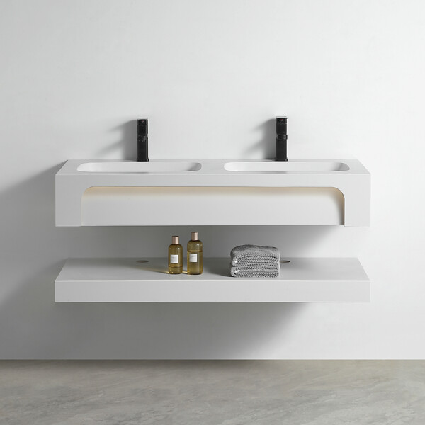 Раковина двойная со столешницей из керамогранита HOLLER TWIN 1200 (40-120-Matte White) белый, подвесная (2 части)