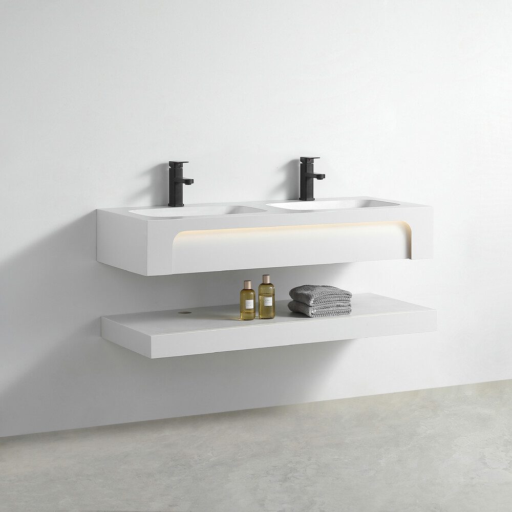 Раковина двойная со столешницей из керамогранита HOLLER TWIN 1200 (40-120-Matte White) белый, подвесная (2 части)