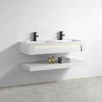 Раковина двойная со столешницей из керамогранита HOLLER TWIN 1200 (40-120-Matte White) белый, подвесная (2 части)
