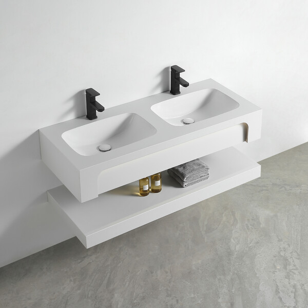 Раковина двойная со столешницей из керамогранита HOLLER TWIN 1200 (40-120-Matte White) белый, подвесная (2 части)