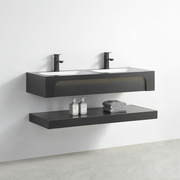 Раковина двойная со столешницей из керамогранита HOLLER TWIN 1200 (40-120-Matte Black) чёрный, подвесная (2 части)
