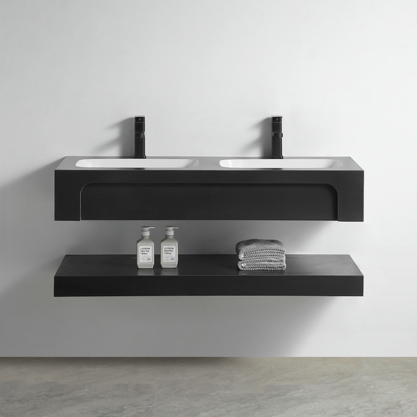 Раковина двойная со столешницей из керамогранита HOLLER TWIN 1200 (40-120-Matte Black) чёрный, подвесная (2 части)
