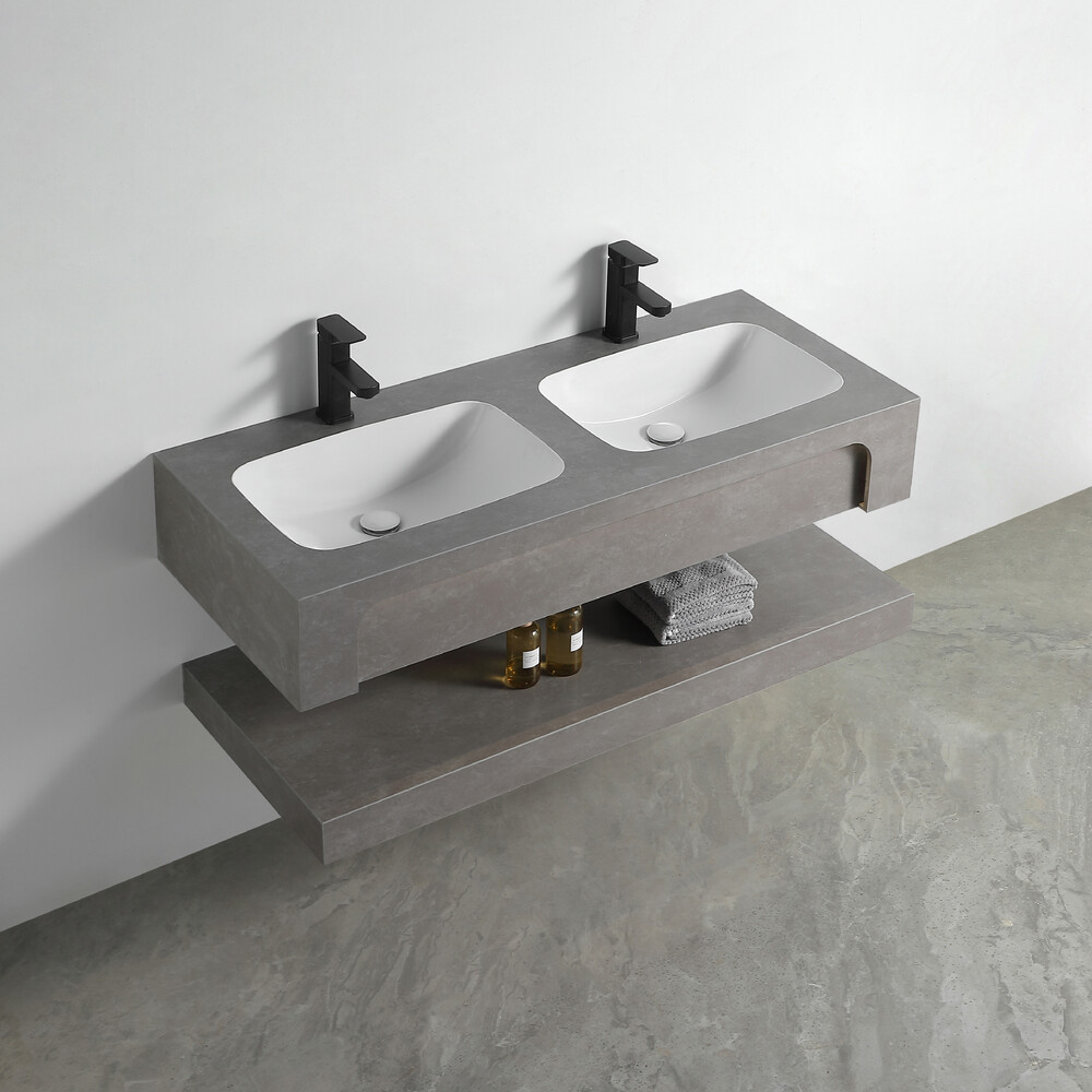 Раковина двойная со столешницей из керамогранита HOLLER TWIN 1200 (40-120-Matte Grey) серый, подвесная (2 части)