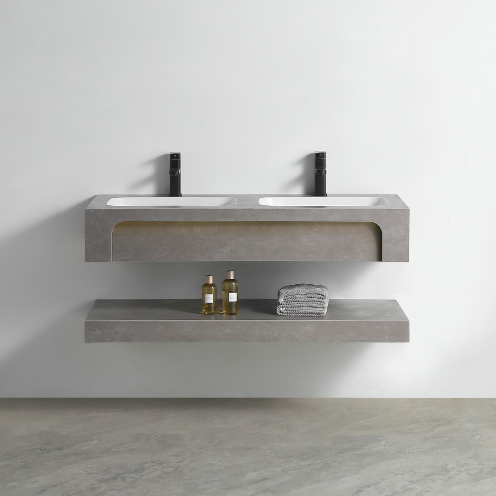 Раковина двойная со столешницей из керамогранита HOLLER TWIN 1200 (40-120-Matte Grey) серый, подвесная (2 части)