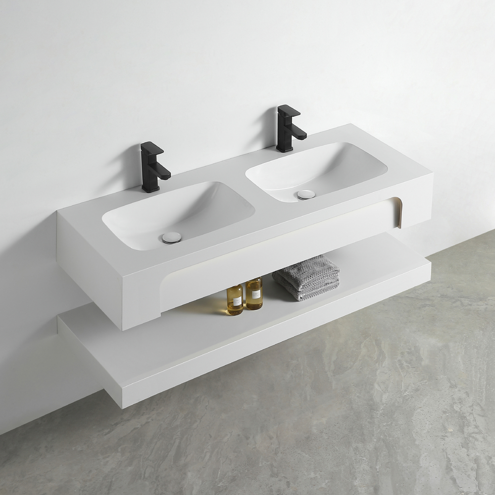 Раковина двойная со столешницей из керамогранита HOLLER TWIN 1500 (40-150-Matte White) белый, подвесная (2 части)