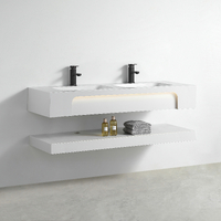 Раковина двойная со столешницей из керамогранита HOLLER TWIN 1500 (40-150-Matte White) белый, подвесная (2 части)