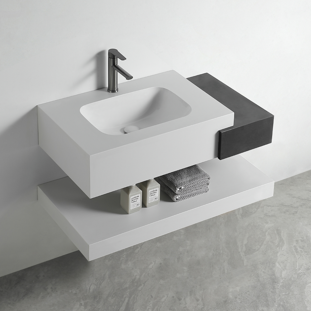 Раковина со столешницей из керамогранита HOLLER DUO 800 (15-80-Matte White / Matte Black) белый/чёрный, подвесная (3 части)