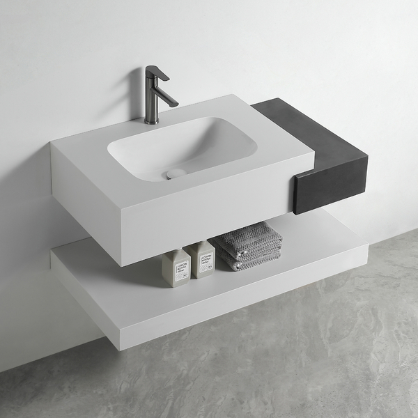 Раковина со столешницей из керамогранита HOLLER DUO 800 (15-80-Matte White / Matte Black) белый/чёрный, подвесная (3 части)