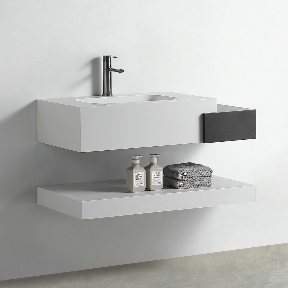 Раковина со столешницей из керамогранита HOLLER DUO 800 (15-80-Matte White / Matte Black) белый/чёрный, подвесная (3 части)