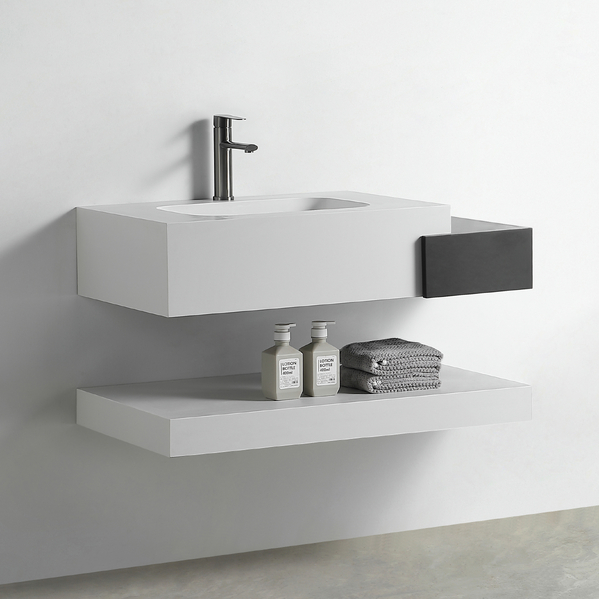 Раковина со столешницей из керамогранита HOLLER DUO 800 (15-80-Matte White / Matte Black) белый/чёрный, подвесная (3 части)
