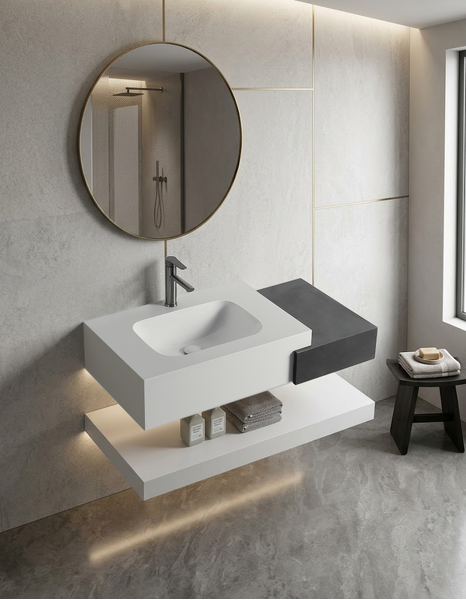 Раковина со столешницей из керамогранита HOLLER DUO 800 (15-80-Matte White / Matte Black) белый/чёрный, подвесная (3 части)
