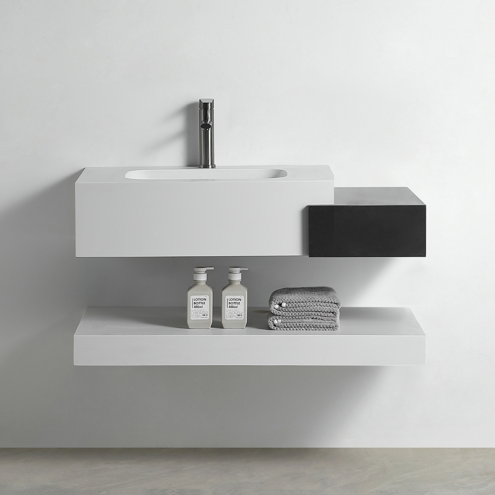 Раковина со столешницей из керамогранита HOLLER DUO 800 (15-80-Matte White / Matte Black) белый/чёрный, подвесная (3 части)