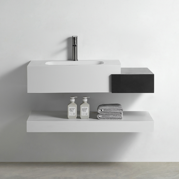 Раковина со столешницей из керамогранита HOLLER DUO 800 (15-80-Matte White / Matte Black) белый/чёрный, подвесная (3 части)