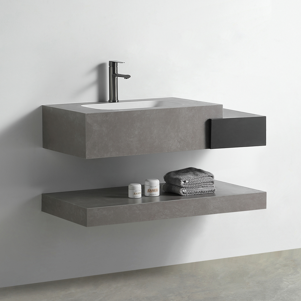 Раковина со столешницей из керамогранита HOLLER DUO 800 (15-80-Matte Grey / Matte Black) серый/чёрный, подвесная (3 части)