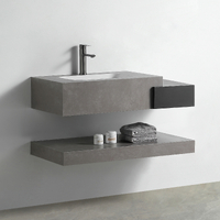 Раковина со столешницей из керамогранита HOLLER DUO 800 (15-80-Matte Grey / Matte Black) серый/чёрный, подвесная (3 части)