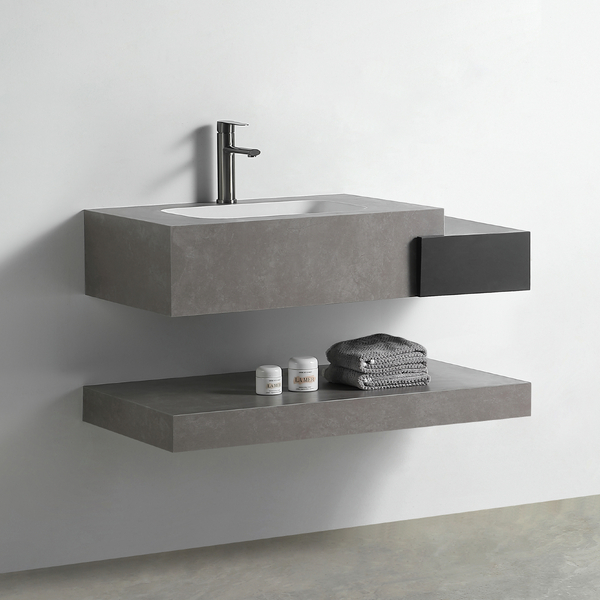 Раковина со столешницей из керамогранита HOLLER DUO 800 (15-80-Matte Grey / Matte Black) серый/чёрный, подвесная (3 части)