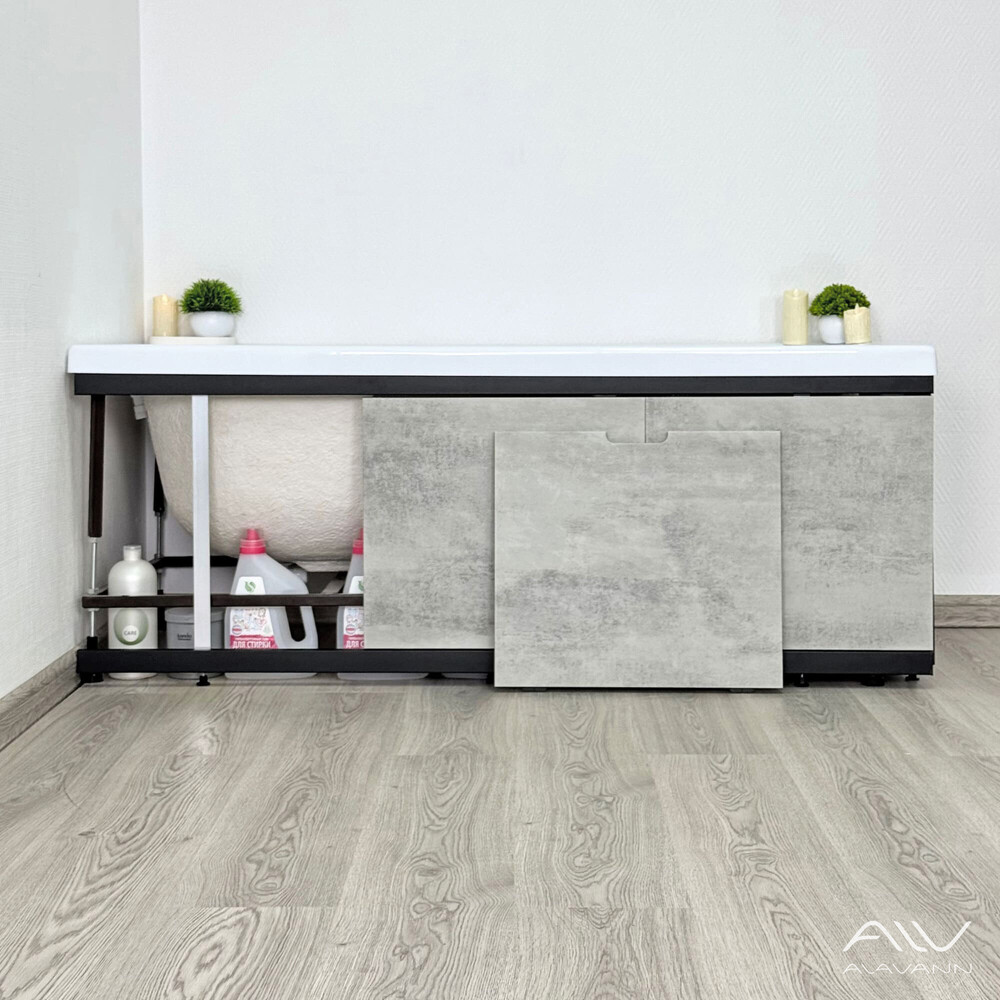 Экран под ванну 1,7 м МДФ Rita Black Серый бетон Alavann