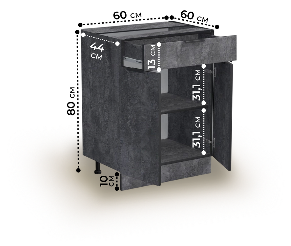 Рабочий стол 60 цвет Бетон темный (1 ящик) без столешницы SANTREK HOME (ЛДСП)