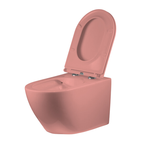Унитаз подвесной безободковый HOLLER WALL MP (530*360*350мм, сиденье дюропласт, микролифт) РОЗОВЫЙ матовый