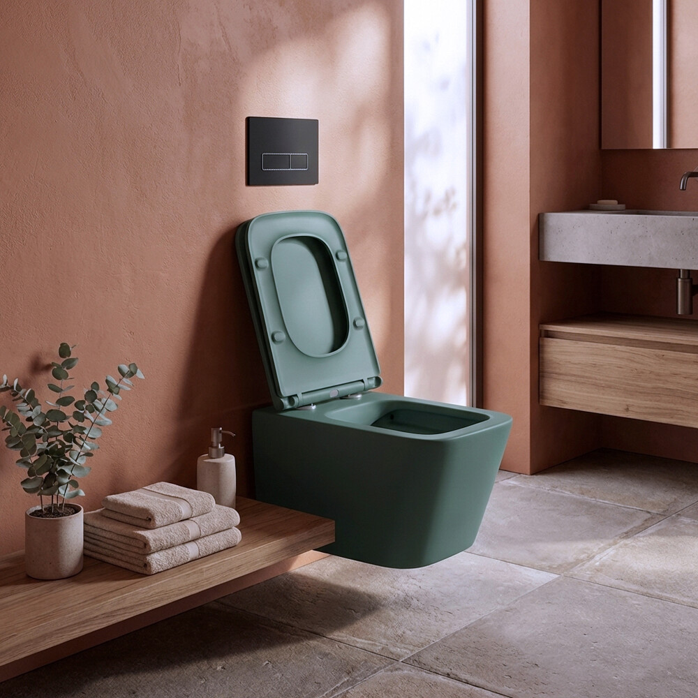 Унитаз подвесной безободковый HOLLER BLOCK MJ (520*340*355мм, сиденье дюропласт, микролифт) ТЕМНО-ЗЕЛЕНЫЙ матовый