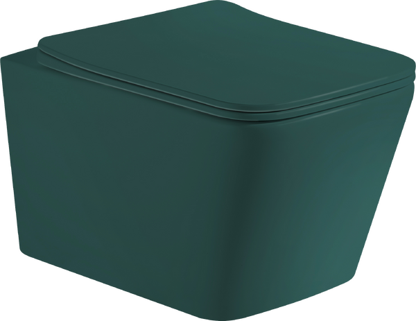 Унитаз подвесной безободковый HOLLER BLOCK MJ (520*340*355мм, сиденье дюропласт, микролифт) ТЕМНО-ЗЕЛЕНЫЙ матовый