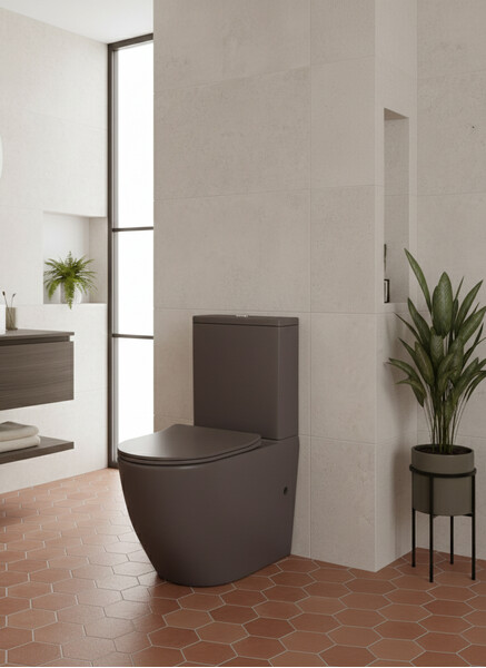 Унитаз-компакт безободковый HOLLER WEST MBR (620*360*820мм, сиденье дюропласт с микролифтом, арматура 2-х режимная)  (2 места) КОРИЧНЕВЫЙ матовый