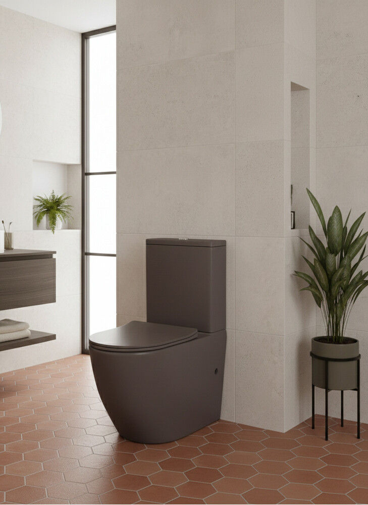 Унитаз-компакт безободковый HOLLER WEST MBR (620*360*820мм, сиденье дюропласт с микролифтом, арматура 2-х режимная)  (2 места) КОРИЧНЕВЫЙ матовый