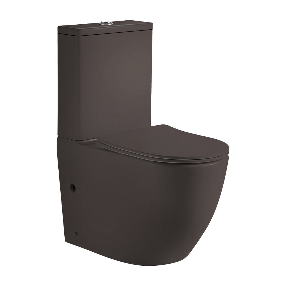 Унитаз-компакт безободковый HOLLER WEST MBR (620*360*820мм, сиденье дюропласт с микролифтом, арматура 2-х режимная)  (2 места) КОРИЧНЕВЫЙ матовый