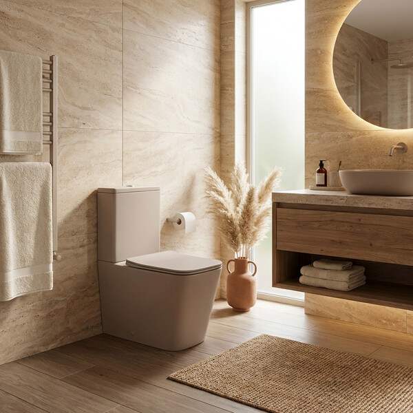 Унитаз-компакт безободковый HOLLER BOX MC (640*340*830мм, сиденье дюропласт с микролифтом, арматура 2-х режимная)  (2 места) БЕЖЕВЫЙ матовый