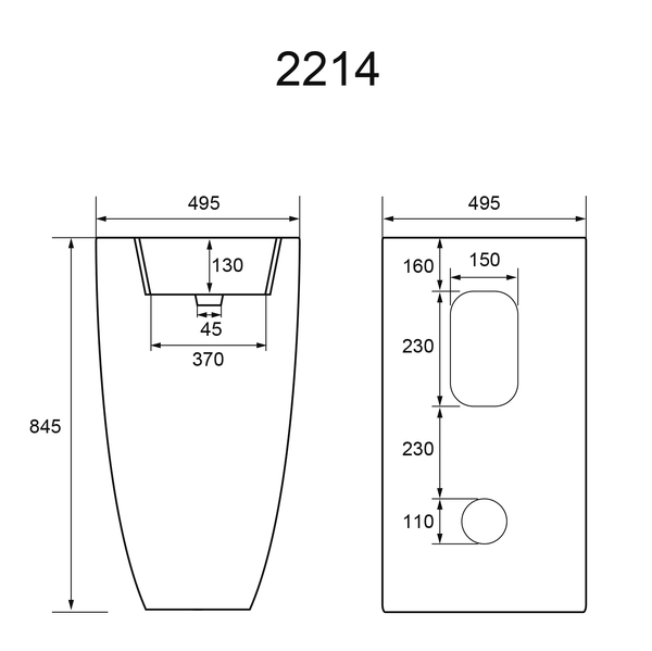 Напольная раковина HOLLER F-2214 (500*500*820мм), белый