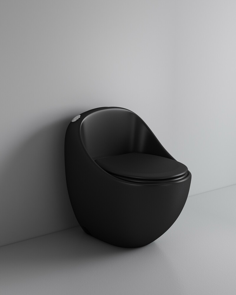 Унитаз-моноблок безободковый HOLLER FUTURE_ MB (690*460*660мм, сиденье дюропласт с микролифтом, арматура 2-х режимная)  (1 место) черный матовый