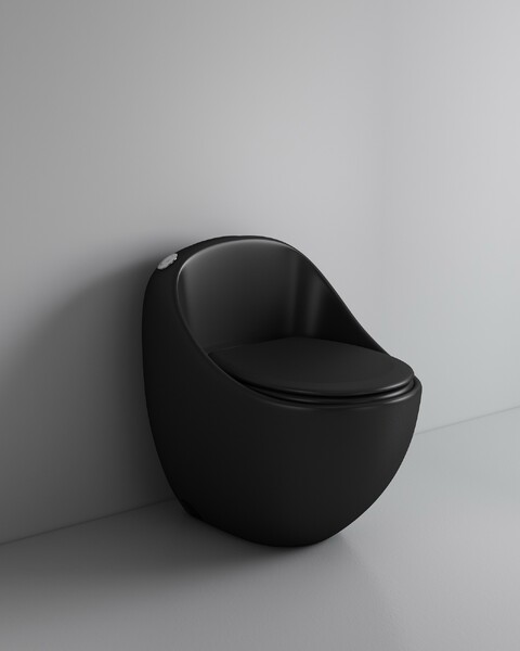 Унитаз-моноблок безободковый HOLLER FUTURE_ MB (690*460*660мм, сиденье дюропласт с микролифтом, арматура 2-х режимная)  (1 место) черный матовый