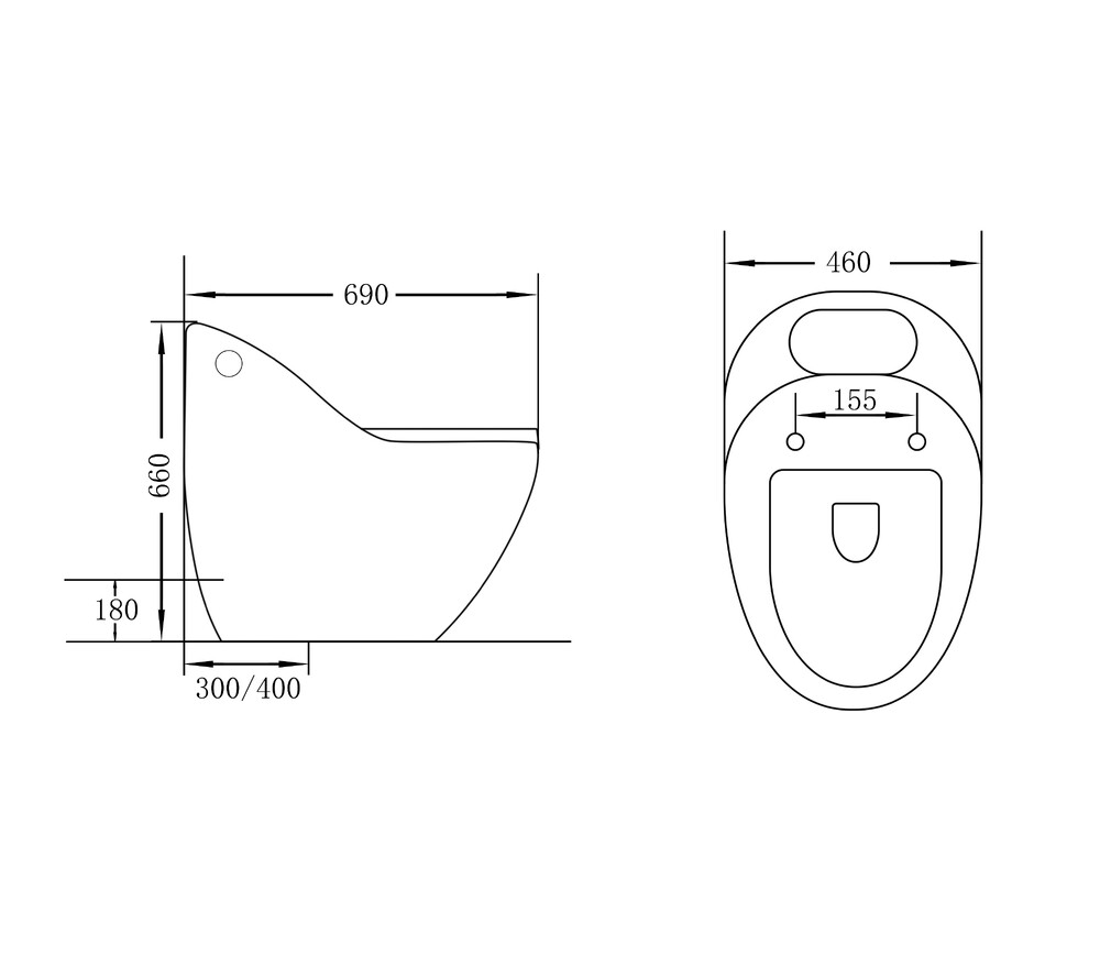 Унитаз-моноблок безободковый HOLLER FUTURE_ MB (690*460*660мм, сиденье дюропласт с микролифтом, арматура 2-х режимная)  (1 место) черный матовый
