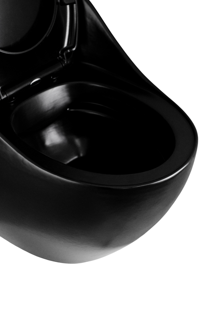 Унитаз-моноблок безободковый HOLLER FUTURE_ MB (690*460*660мм, сиденье дюропласт с микролифтом, арматура 2-х режимная)  (1 место) черный матовый