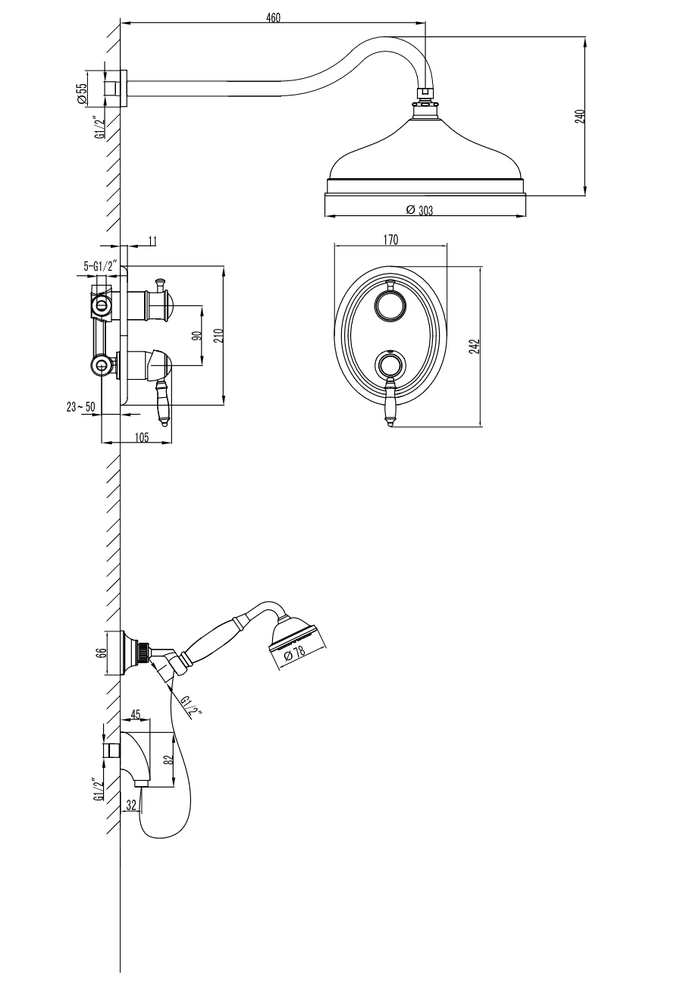LM4829B Villa Смеситель для душа встраиваемый с доп. лейкой, бронза LEMARK 