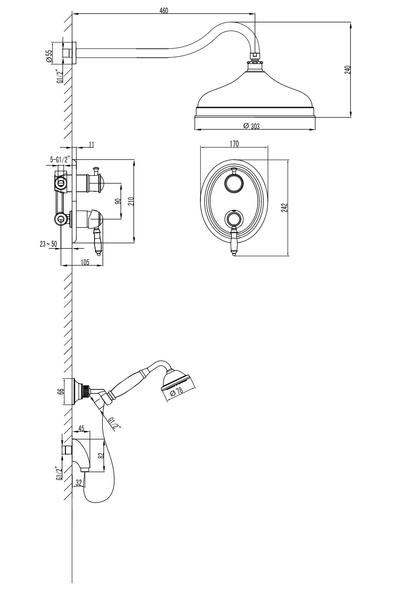 LM4829B Villa Смеситель для душа встраиваемый с доп. лейкой, бронза LEMARK 