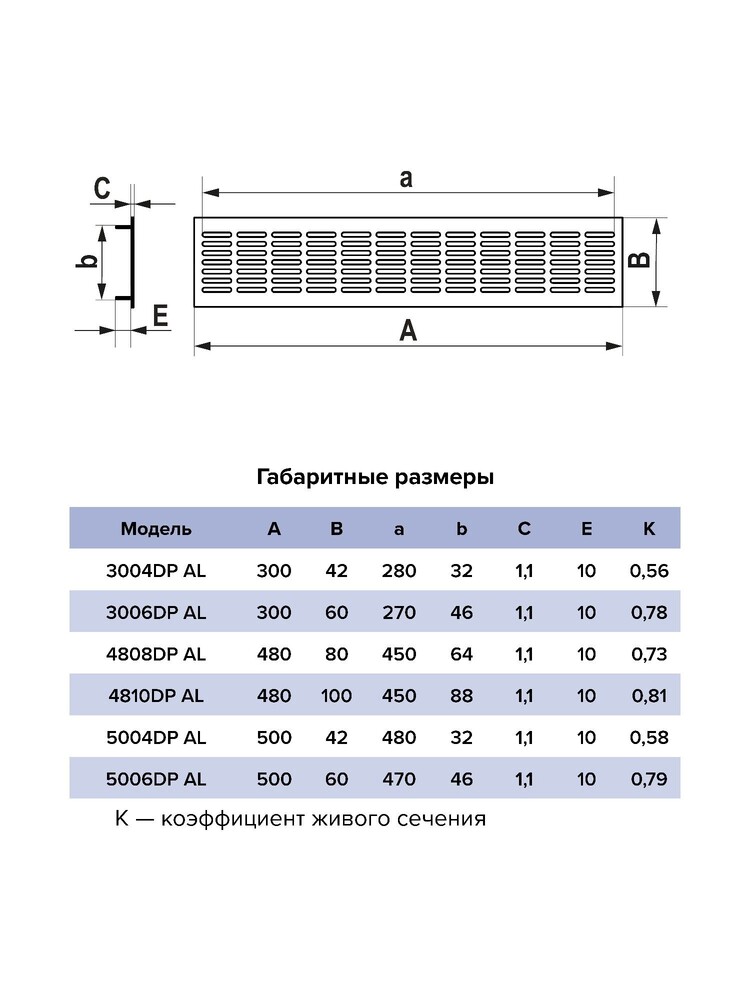 Решетка вентиляционная ERA 5006DP AL переточная 500x60 БЕЛЫЙ