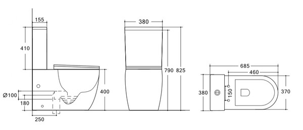 Унитаз-моноблок безободковый (Торнадо) HOLLER МОНО ТОРНАДО (685*370*825мм, сиденье дюропласт с микролифтом, арматура 2-х режимная)  (1 место) белый