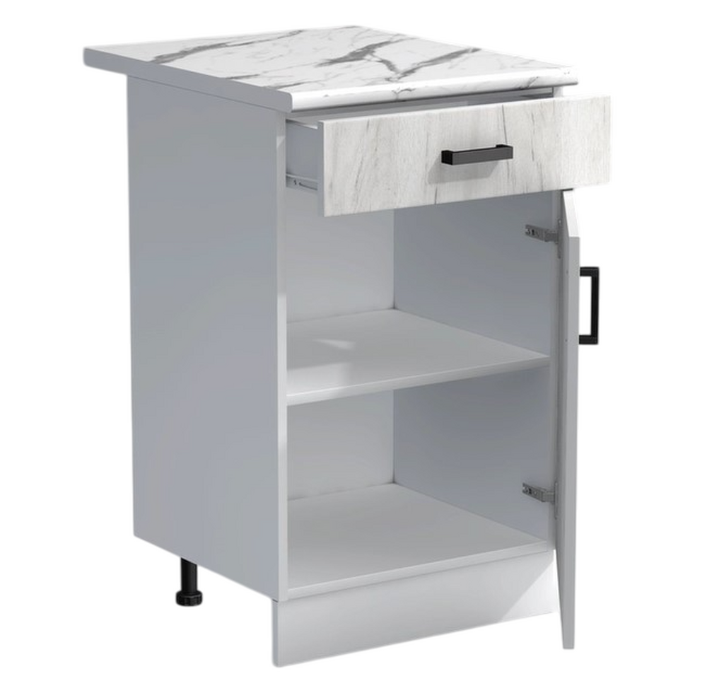 Рабочий стол 50 цвет Дуб крафт белый/Белый (1 ящик) столешница Гранит белый SANTREK HOME (ЛДСП)