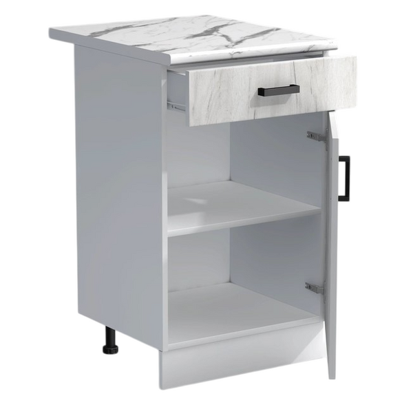 Рабочий стол 50 цвет Дуб крафт белый/Белый (1 ящик) столешница Гранит белый SANTREK HOME (ЛДСП)