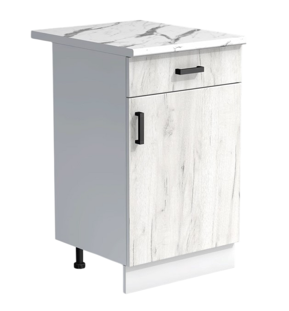 Рабочий стол 50 цвет Дуб крафт белый/Белый (1 ящик) столешница Гранит белый SANTREK HOME (ЛДСП)