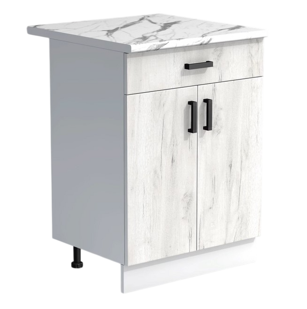 Рабочий стол 60 цвет Дуб крафт белый/Белый (1 ящик) столешница Гранит белый SANTREK HOME (ЛДСП)