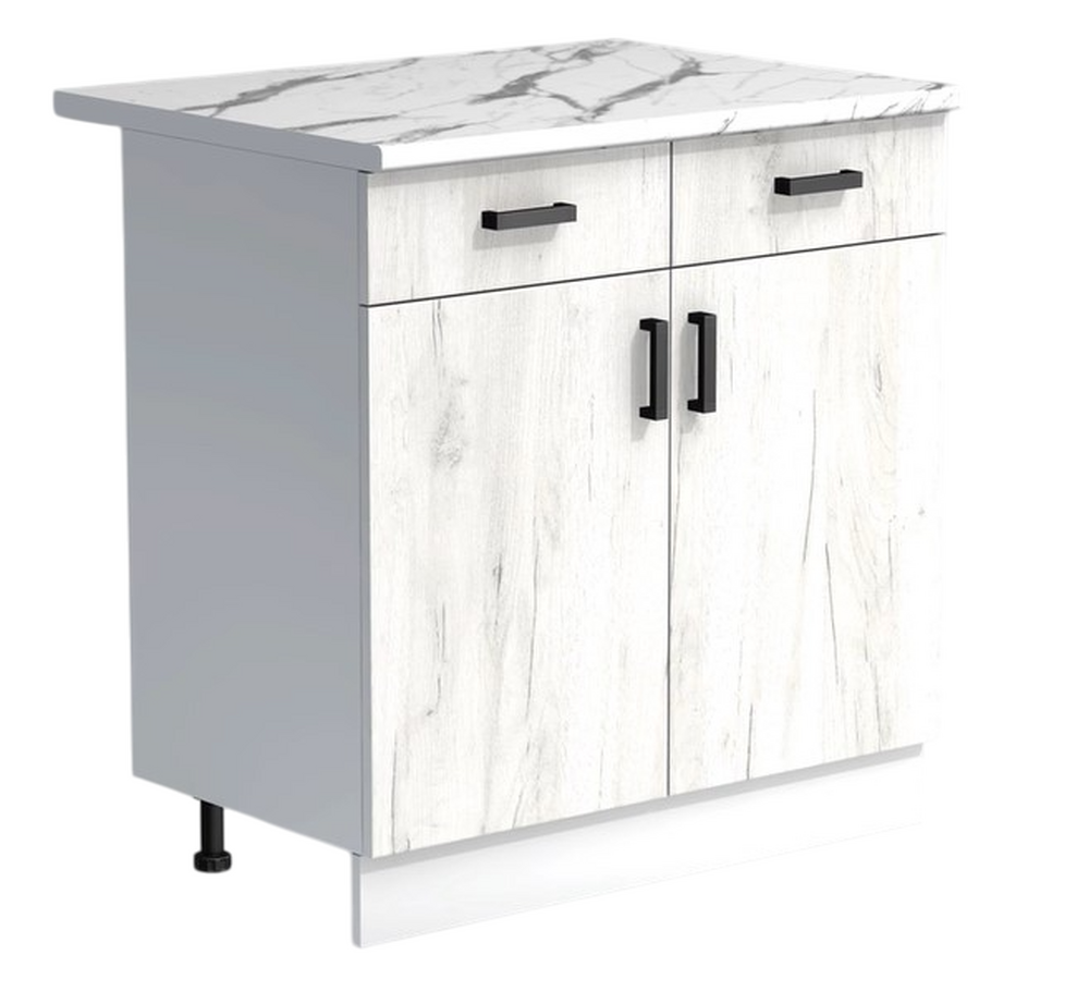 Рабочий стол 80 цвет Дуб крафт белый/Белый (2 ящика) столешница Гранит белый SANTREK HOME (ЛДСП)