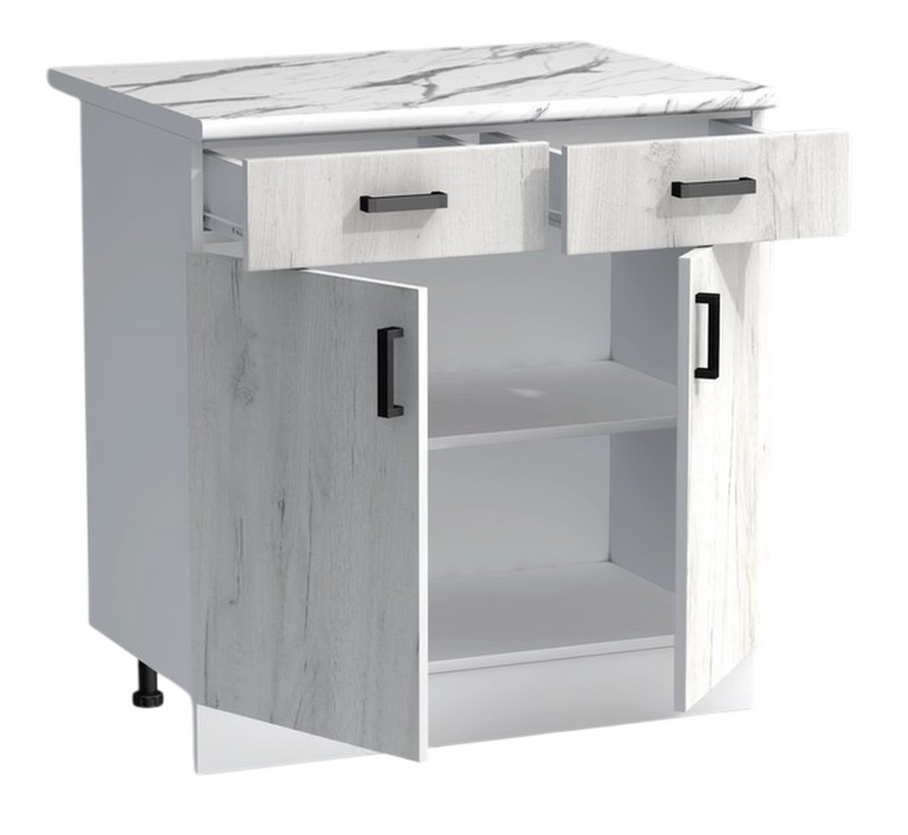 Рабочий стол 80 цвет Дуб крафт белый/Белый (2 ящика) столешница Гранит белый SANTREK HOME (ЛДСП)