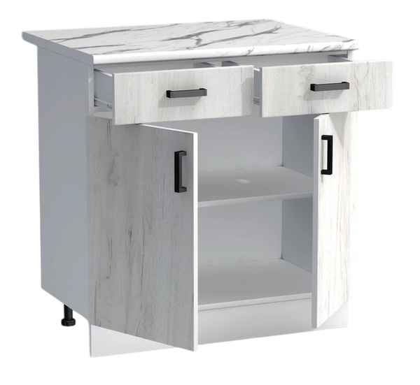 Рабочий стол 80 цвет Дуб крафт белый/Белый (2 ящика) столешница Гранит белый SANTREK HOME (ЛДСП)