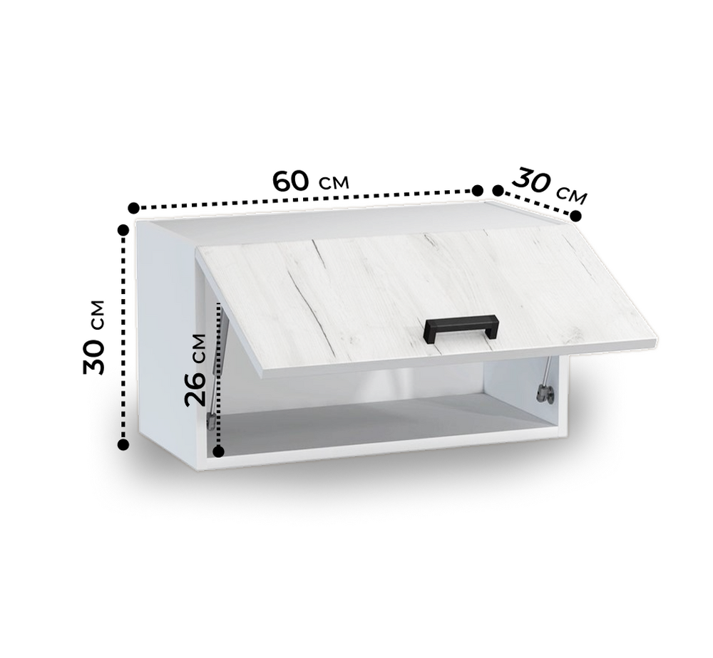 Шкаф горизонтальный над вытяжкой 60 цвет Дуб крафт белый/Белый SANTREK HOME (ЛДСП)