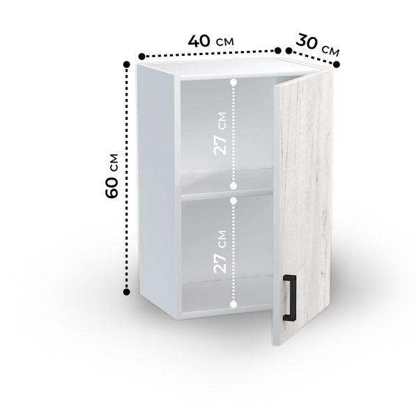 Шкаф для посуды 40 цвет Дуб крафт белый/Белый SANTREK HOME (ЛДСП)