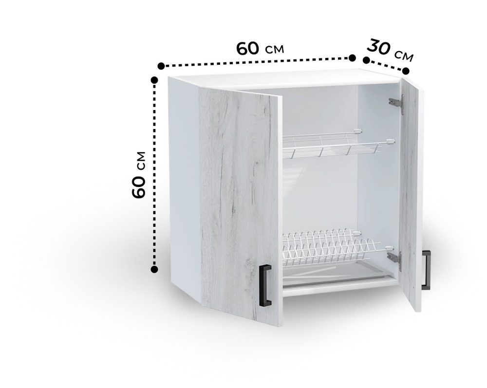 Шкаф для посуды 60 цвет Дуб крафт белый/Белый (под сушку) SANTREK HOME (ЛДСП)